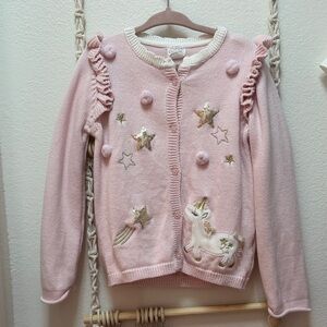 Mud Pie Pink Unicorn Star Sequin Cardigan